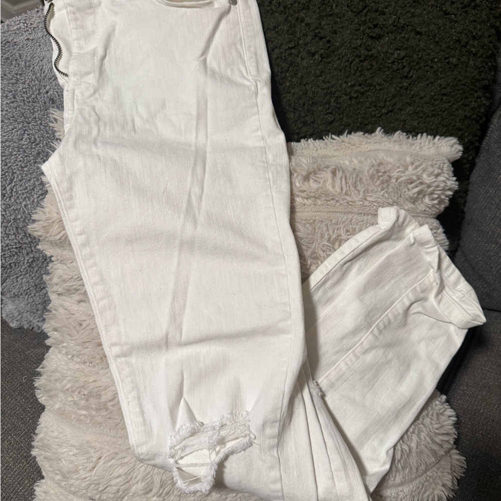 White Stretch Distressed Skinny Jeans